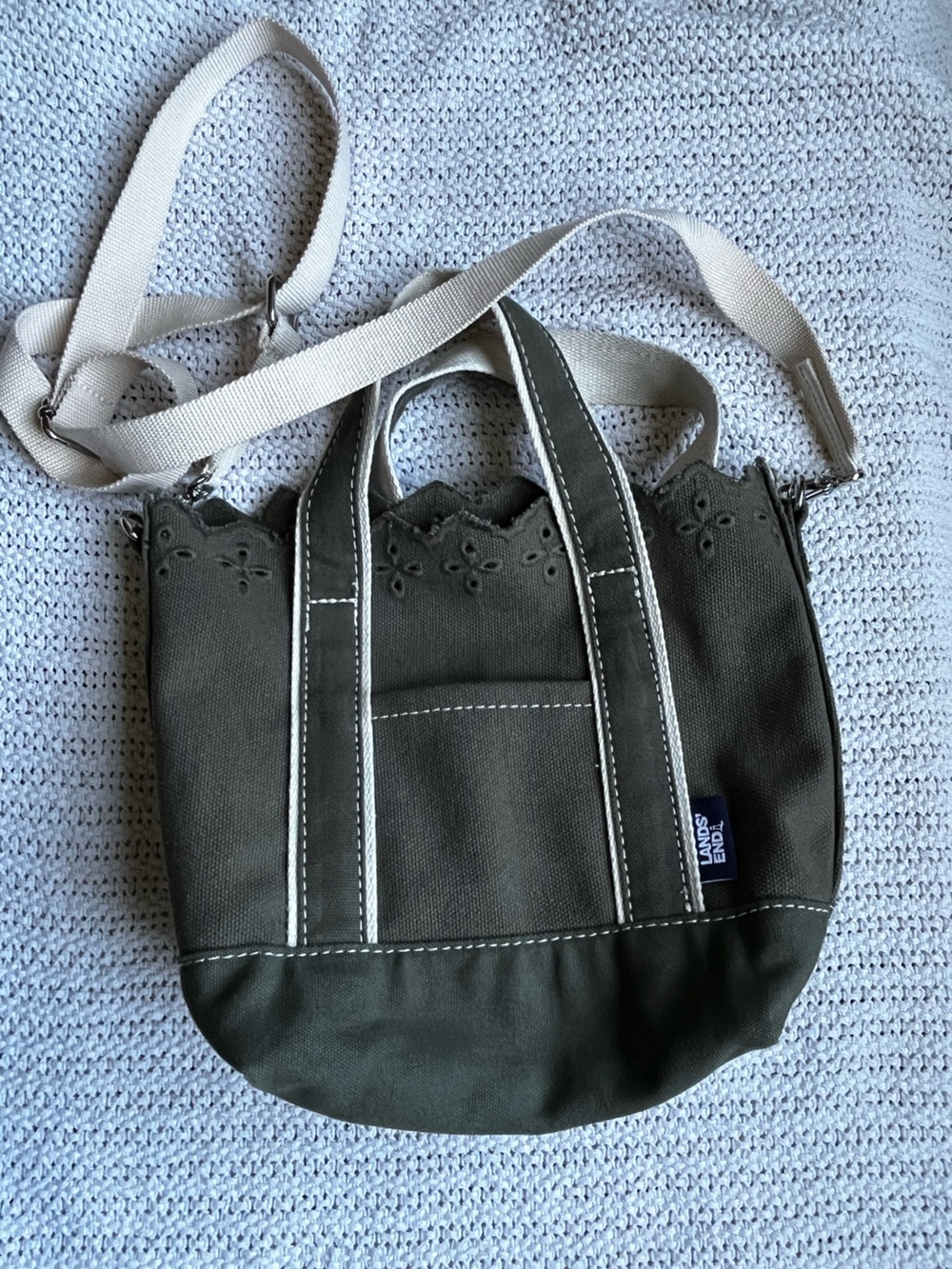 Lands' End Olive Green Canvas Messenger with Cream Straps